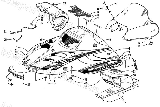 HOOD AND WINDSHIELD ASSEMBLY diagram