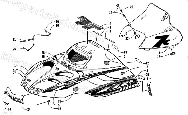HOOD AND WINDSHIELD ASSEMBLY diagram
