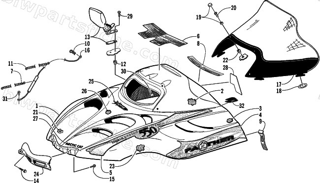 HOOD AND WINDSHIELD ASSEMBLY diagram