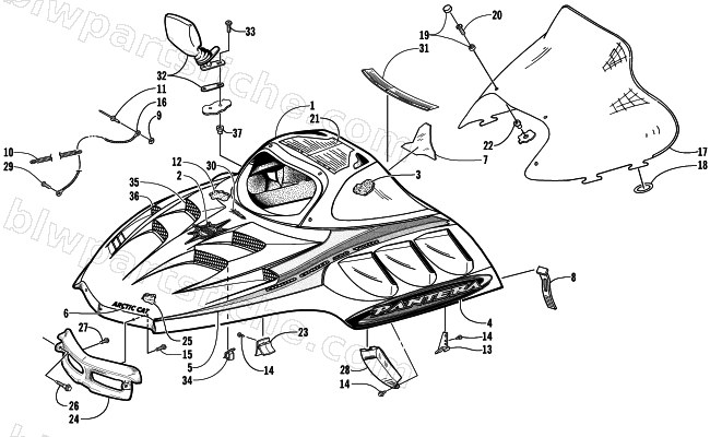 HOOD AND WINDSHIELD ASSEMBLY diagram
