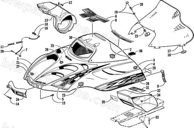 HOOD AND WINDSHIELD ASSEMBLY diagram