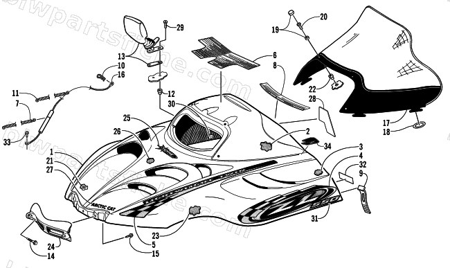 HOOD AND WINDSHIELD ASSEMBLY diagram