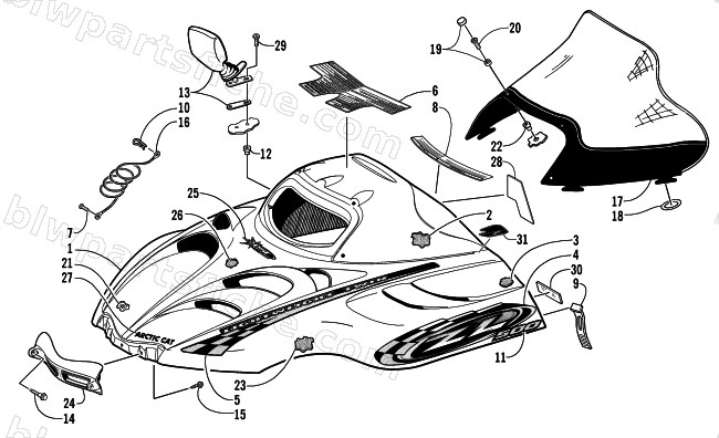 HOOD AND WINDSHIELD ASSEMBLY diagram