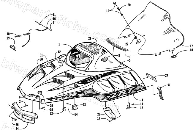 HOOD AND WINDSHIELD ASSEMBLY diagram