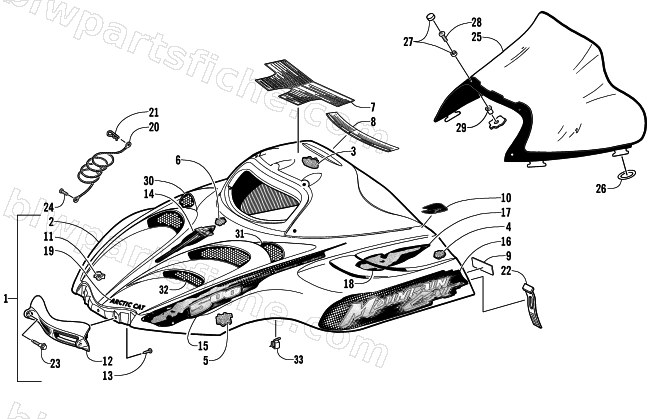 HOOD AND WINDSHIELD ASSEMBLY diagram