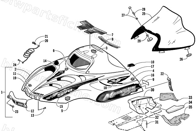 HOOD AND WINDSHIELD ASSEMBLY diagram