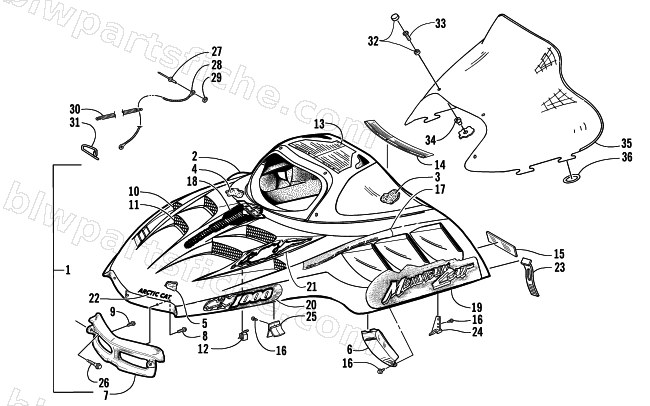 HOOD AND WINDSHIELD ASSEMBLY diagram
