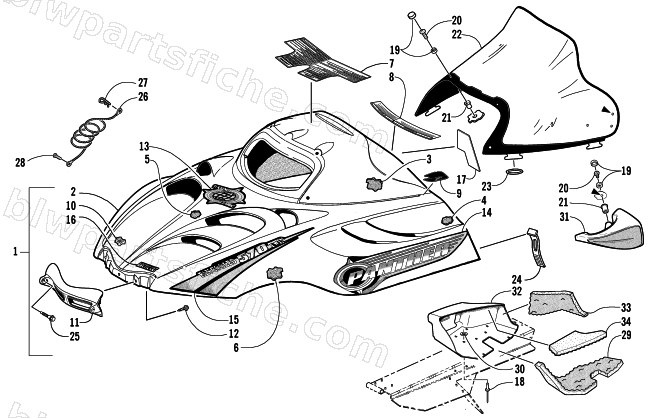HOOD AND WINDSHIELD ASSEMBLY diagram
