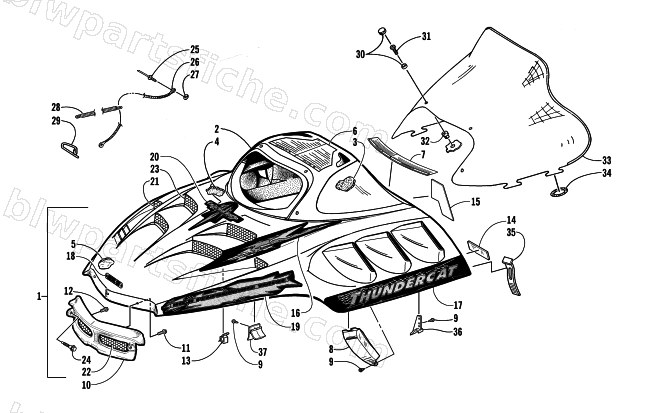 HOOD AND WINDSHIELD ASSEMBLY diagram