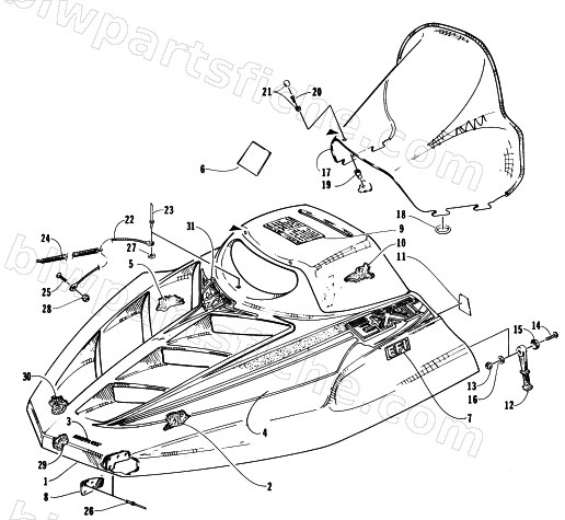 HOOD AND WINDSHIELD ASSEMBLY diagram