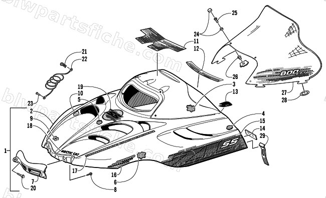 HOOD AND WINDSHIELD ASSEMBLY diagram