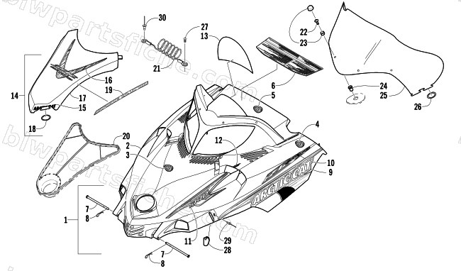 HOOD AND WINDSHIELD ASSEMBLY diagram