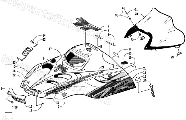 HOOD AND WINDSHIELD ASSEMBLY diagram