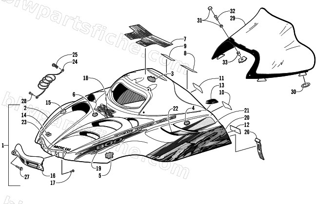 HOOD AND WINDSHIELD ASSEMBLY diagram