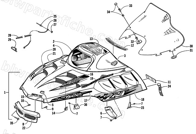 HOOD AND WINDSHIELD ASSEMBLY diagram