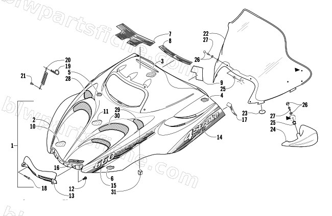 HOOD AND WINDSHIELD ASSEMBLY diagram