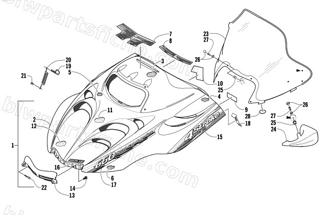 HOOD AND WINDSHIELD ASSEMBLY diagram