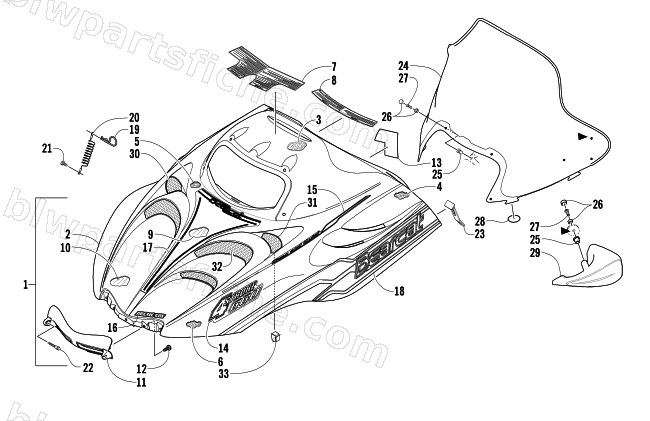 HOOD AND WINDSHIELD ASSEMBLY diagram