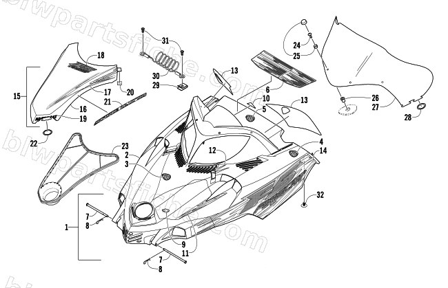 HOOD AND WINDSHIELD ASSEMBLY diagram