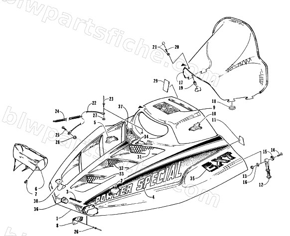 HOOD AND WINDSHIELD ASSEMBLY diagram