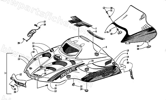 HOOD AND WINDSHIELD ASSEMBLY diagram