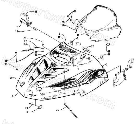 HOOD AND WINDSHIELD ASSEMBLY diagram