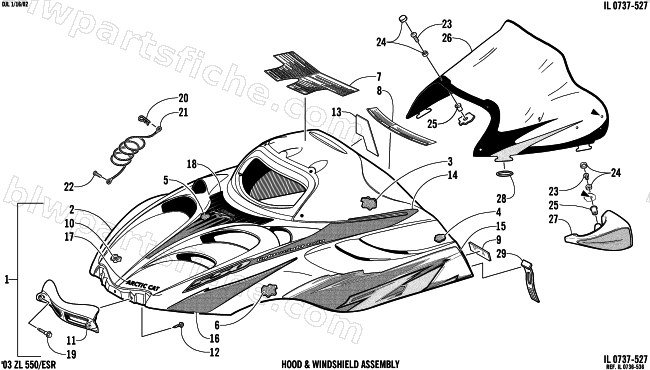 HOOD AND WINDSHIELD ASSEMBLY diagram