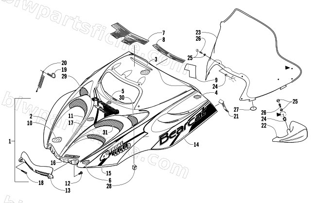 HOOD AND WINDSHIELD ASSEMBLY diagram