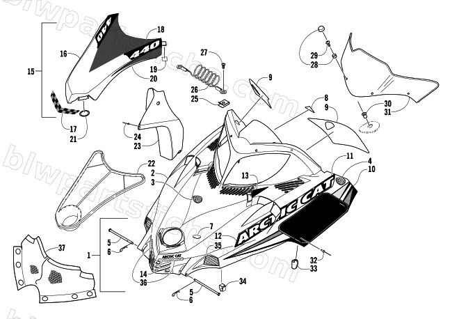 HOOD AND WINDSHIELD ASSEMBLY diagram