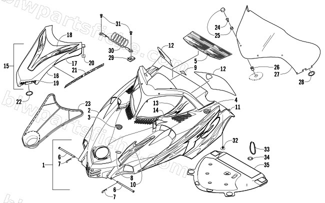 HOOD AND WINDSHIELD ASSEMBLY diagram