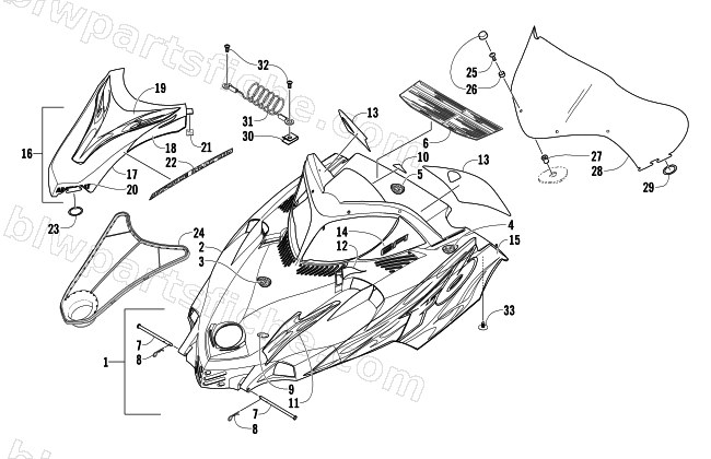 HOOD AND WINDSHIELD ASSEMBLY diagram
