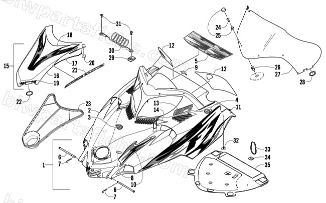 HOOD AND WINDSHIELD ASSEMBLY diagram