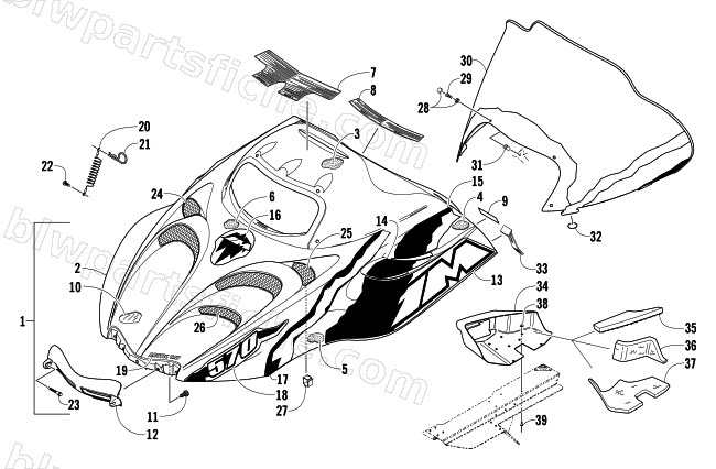 HOOD AND WINDSHIELD ASSEMBLY diagram