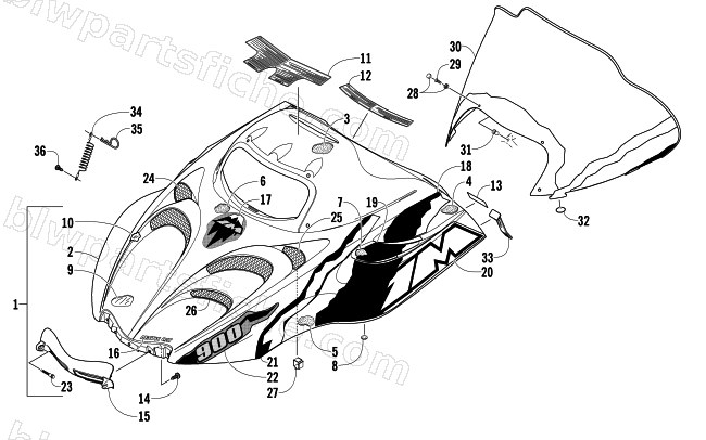 HOOD AND WINDSHIELD ASSEMBLY diagram