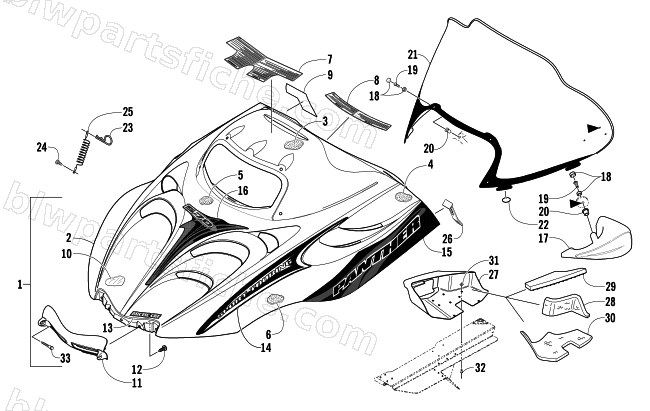 HOOD AND WINDSHIELD ASSEMBLY diagram