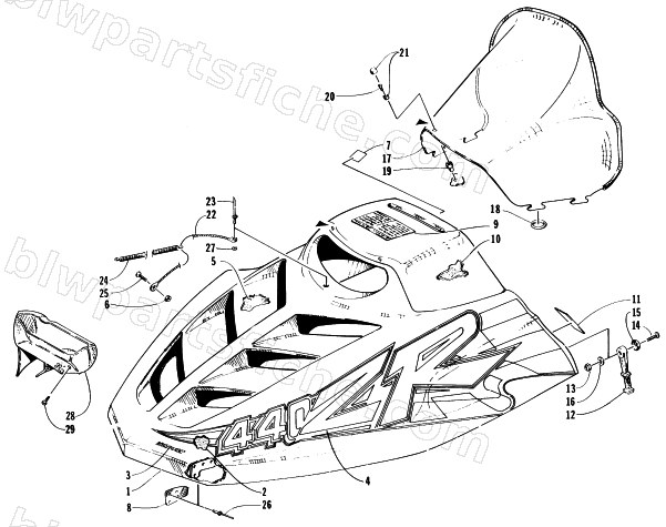 HOOD AND WINDSHIELD ASSEMBLY diagram
