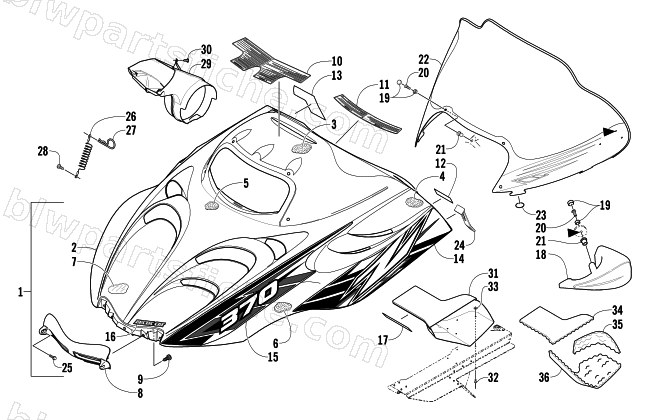 HOOD AND WINDSHIELD ASSEMBLY diagram
