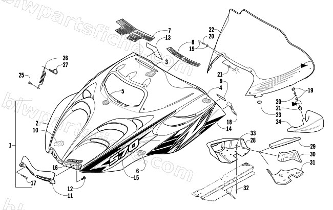 HOOD AND WINDSHIELD ASSEMBLY diagram