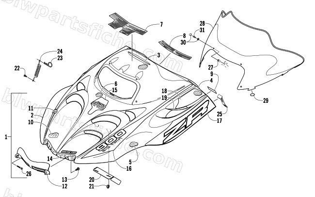 HOOD AND WINDSHIELD ASSEMBLY diagram