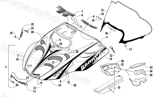 HOOD AND WINDSHIELD ASSEMBLY diagram