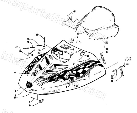 HOOD AND WINDSHIELD ASSEMBLY diagram
