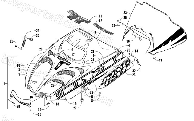 HOOD AND WINDSHIELD ASSEMBLY diagram