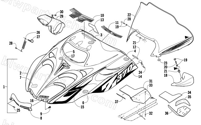 HOOD AND WINDSHIELD ASSEMBLY diagram