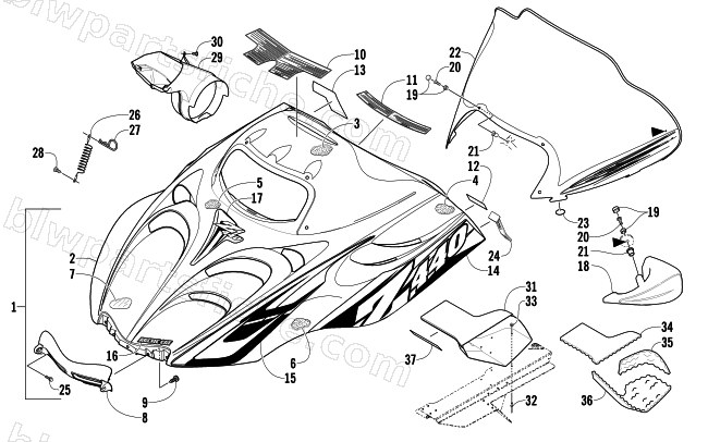 HOOD AND WINDSHIELD ASSEMBLY diagram