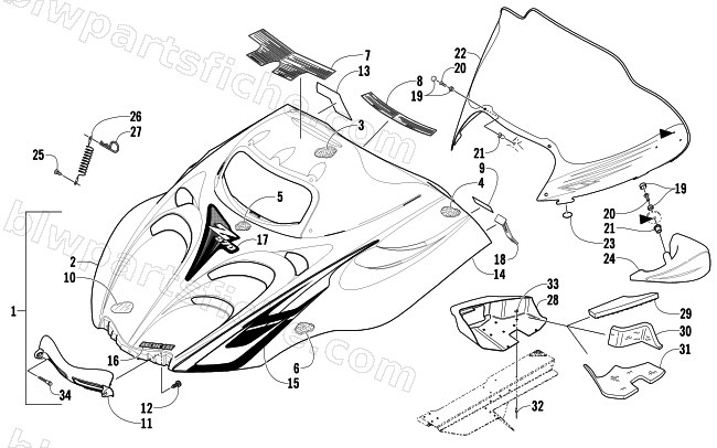HOOD AND WINDSHIELD ASSEMBLY diagram