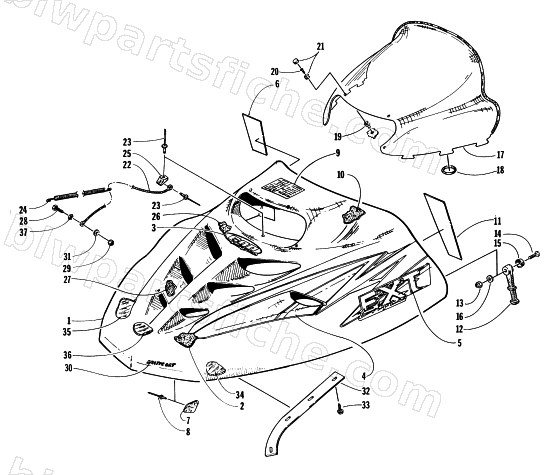 HOOD AND WINDSHIELD ASSEMBLY diagram