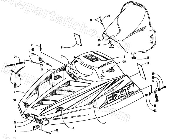 HOOD AND WINDSHIELD ASSEMBLY diagram