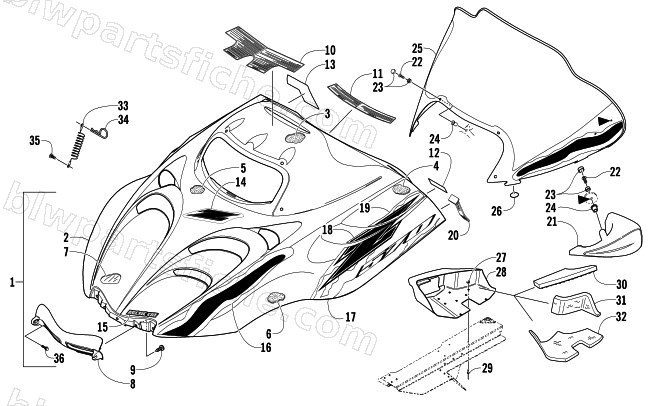 HOOD AND WINDSHIELD ASSEMBLY diagram