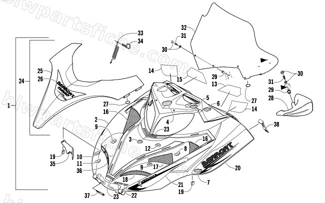 HOOD AND WINDSHIELD ASSEMBLY diagram