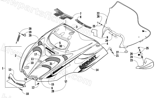 HOOD AND WINDSHIELD ASSEMBLY diagram